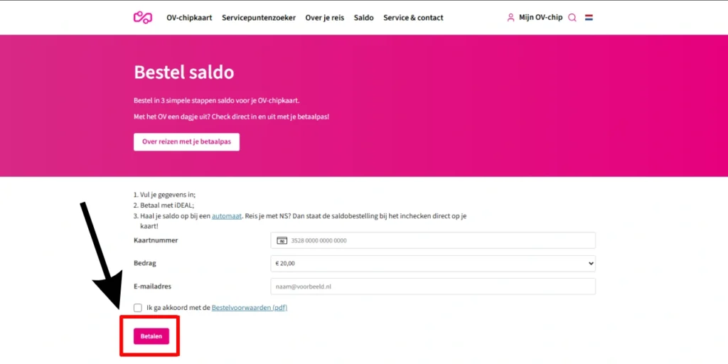 OV chipkaart saldo online opladen